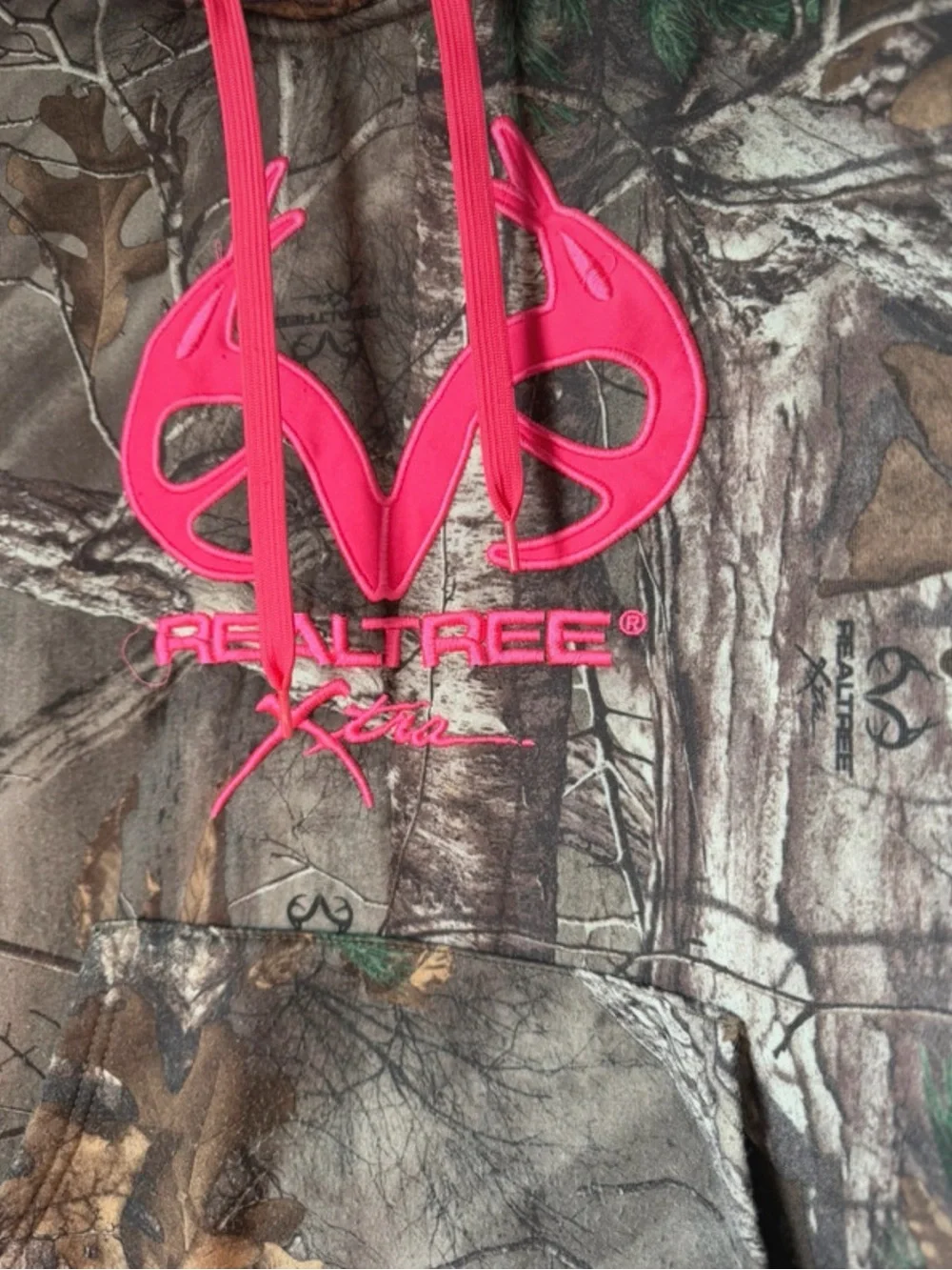 Realtree Camo Hoodie with Hot Pink Hood and Drawstrings